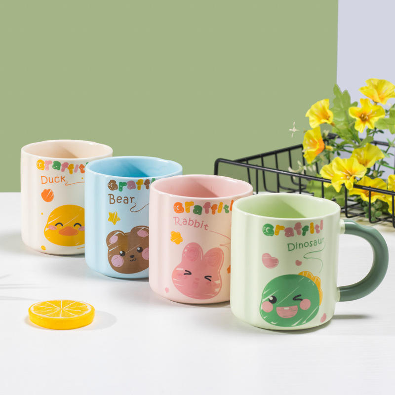 Super Cute Pink And Blue Cartoon Ceramic Mug For Boys and Girls Kids Milk Porcelain Mug Cup On Sale OEM MUG