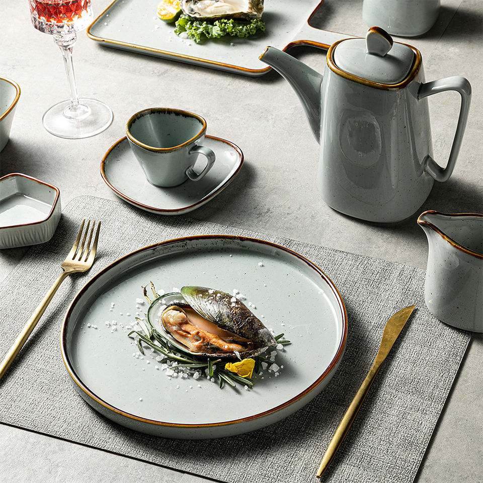 Crockery Dinnerware Ceramic Tableware Teller Set Grey Nordic Speckled Style Luxury Porcelain Dinner Set