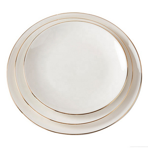 Factory supply round white dish 7" 8" 9" inch with gold rim porcelain ceramic plate for restaurant