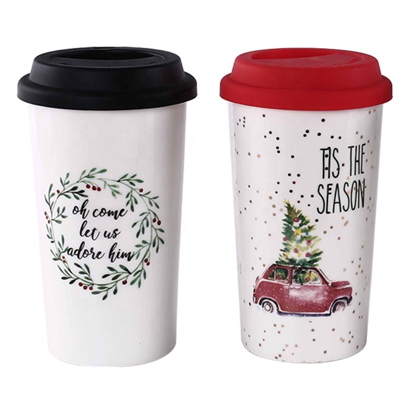 2024 hot sale eco friendly porcelain coffee mugs 16oz printed christmas white ceramic cup taza de ceramics promotional