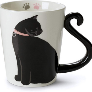 Creative Funny Animal Cat Shaped Coffee Mugs with Hand Printed Designs 12 ounce Ceramic mug