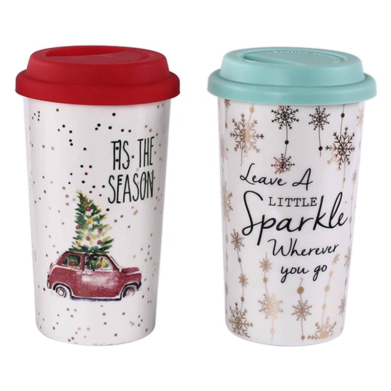 2024 hot sale eco friendly porcelain coffee mugs 16oz printed christmas white ceramic cup taza de ceramics promotional