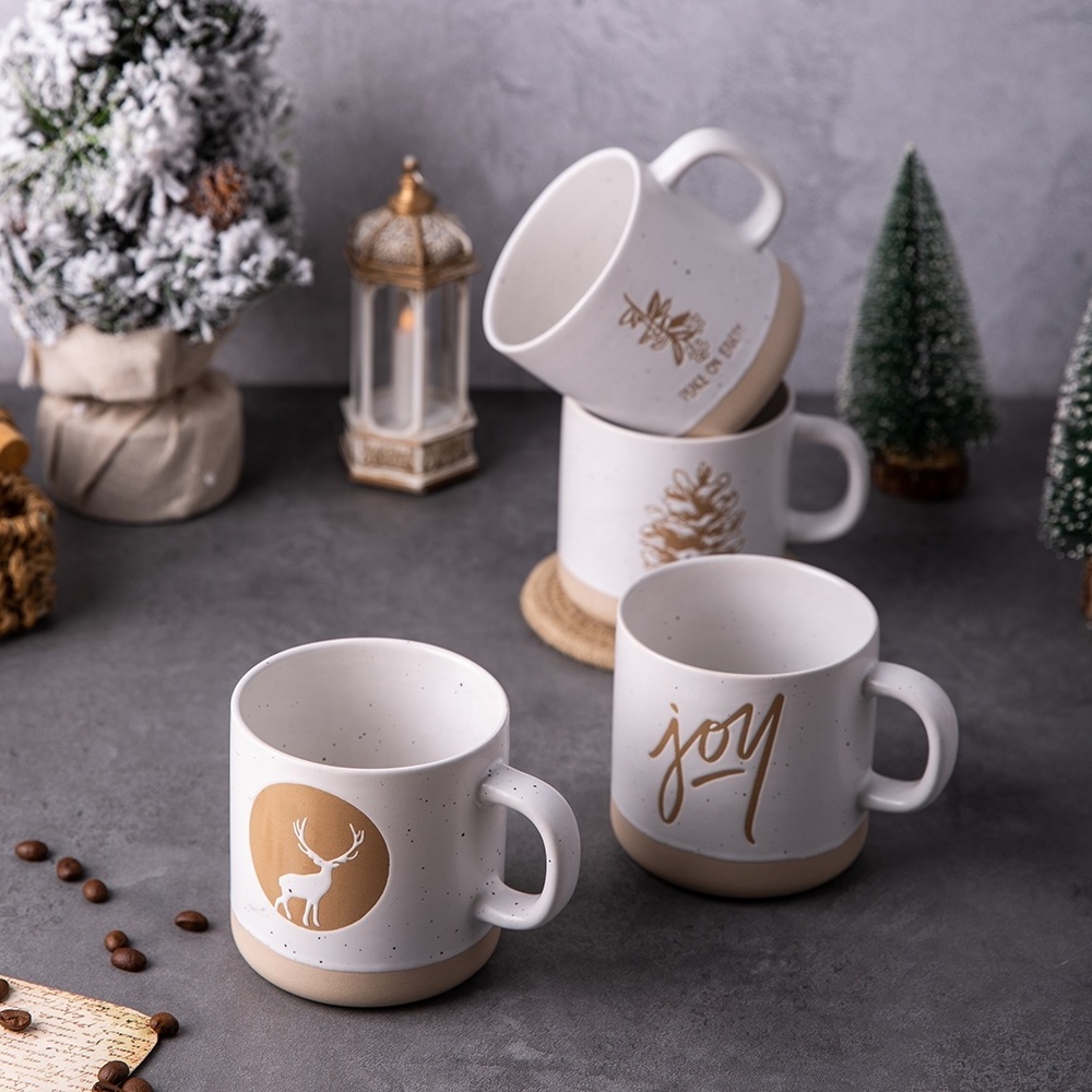 Top Selling Christmas Coffee Cup Mug Stoneware Speckle Mugs Souvenir Gift Ceramic Mug with silk print