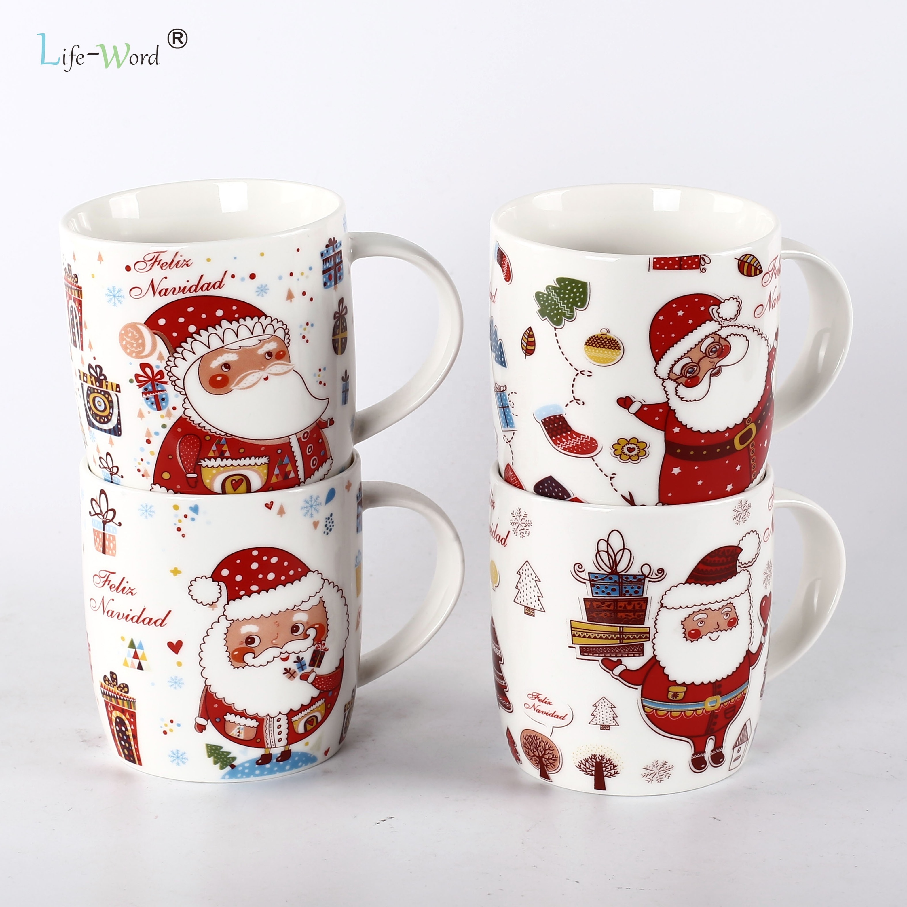 Red Grid Modern Style Customized Gifts Creative Advertising Wholesale White Ceramic Mug Bulk Christmas Mug