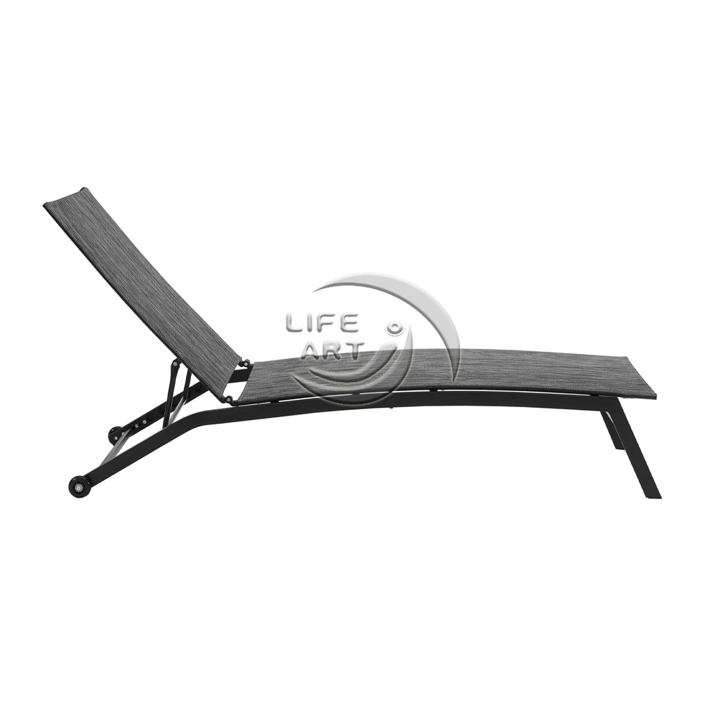 LIFE ART Modern Textilenes Steel KD Sunbed Outdoor Chaise Lounge Sun Loungers with Wheel