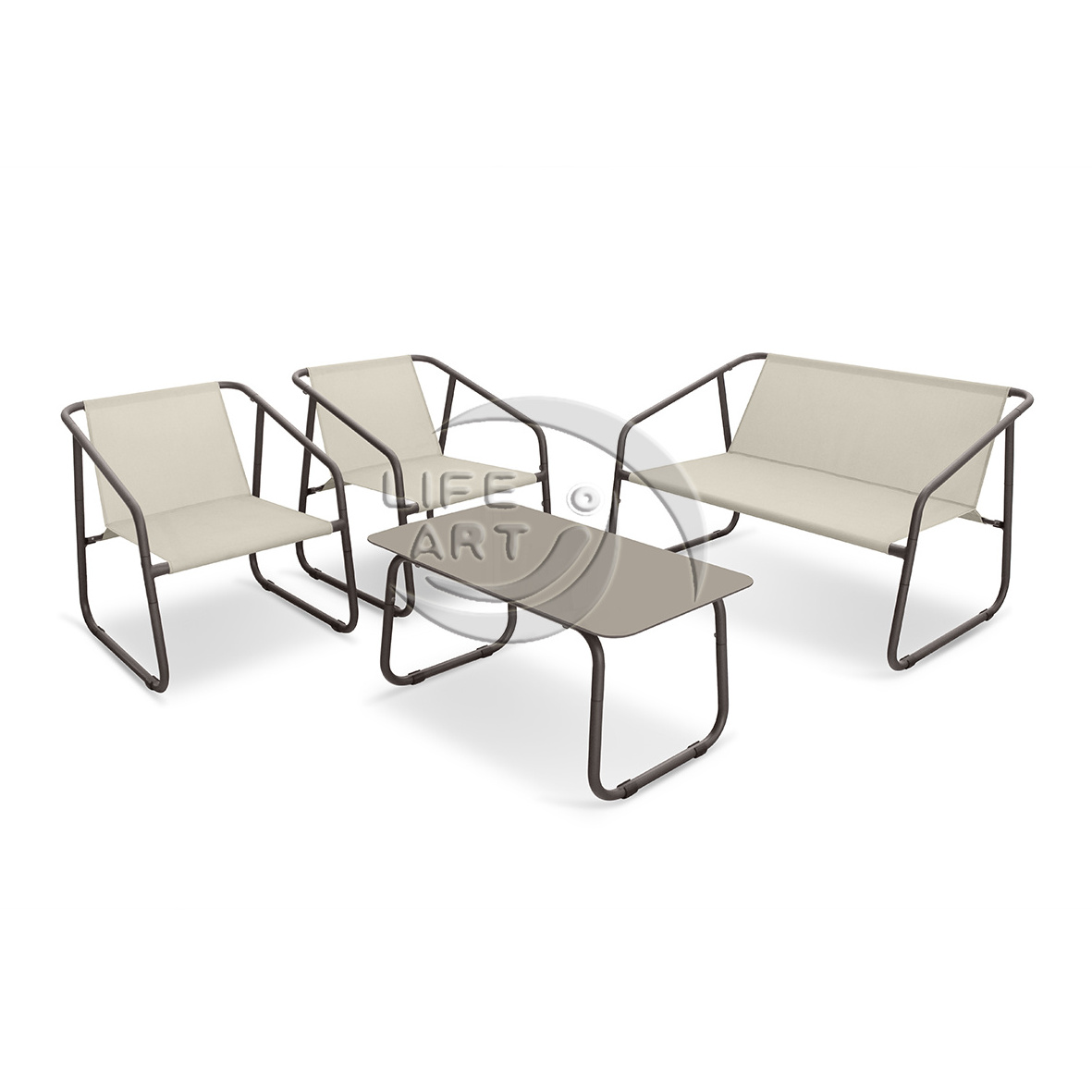 LIFE ART 4 Pieces Modern Steel Textilenes Fabric KD Structure Outdoor Patio Garden Sofa Furniture Set