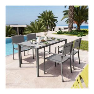 LIFE ART Modern 7 Pieces Steel Textilenes KD Structure Outdoor Patio Dining Furniture Set