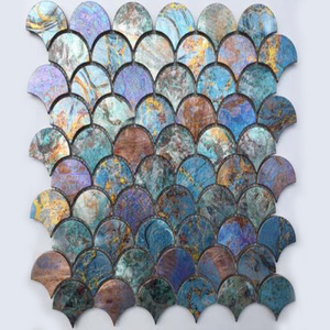 Stainless steel metal mosaic tile blue series wall decoration Fan type and Shell style metal mosaic tile mosaic bath shower tile