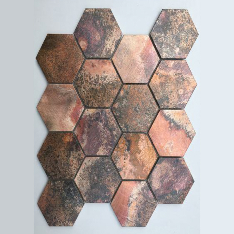 Aluminum Style Peel And Stick Backsplash wall hexagon Glass mix Metal Mosaic Tile Al. mosaic peel and stick