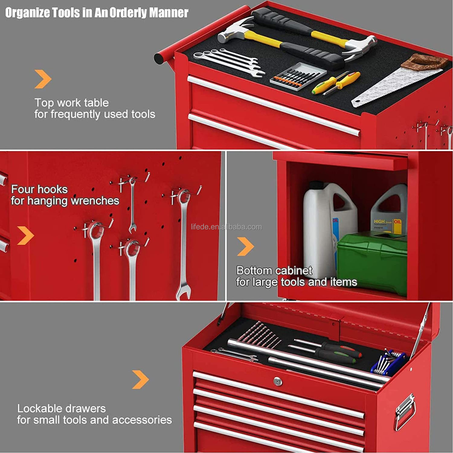 Rolling Tool Chest Removable Tool Storage Cabinet with Wheels and 8 Drawers