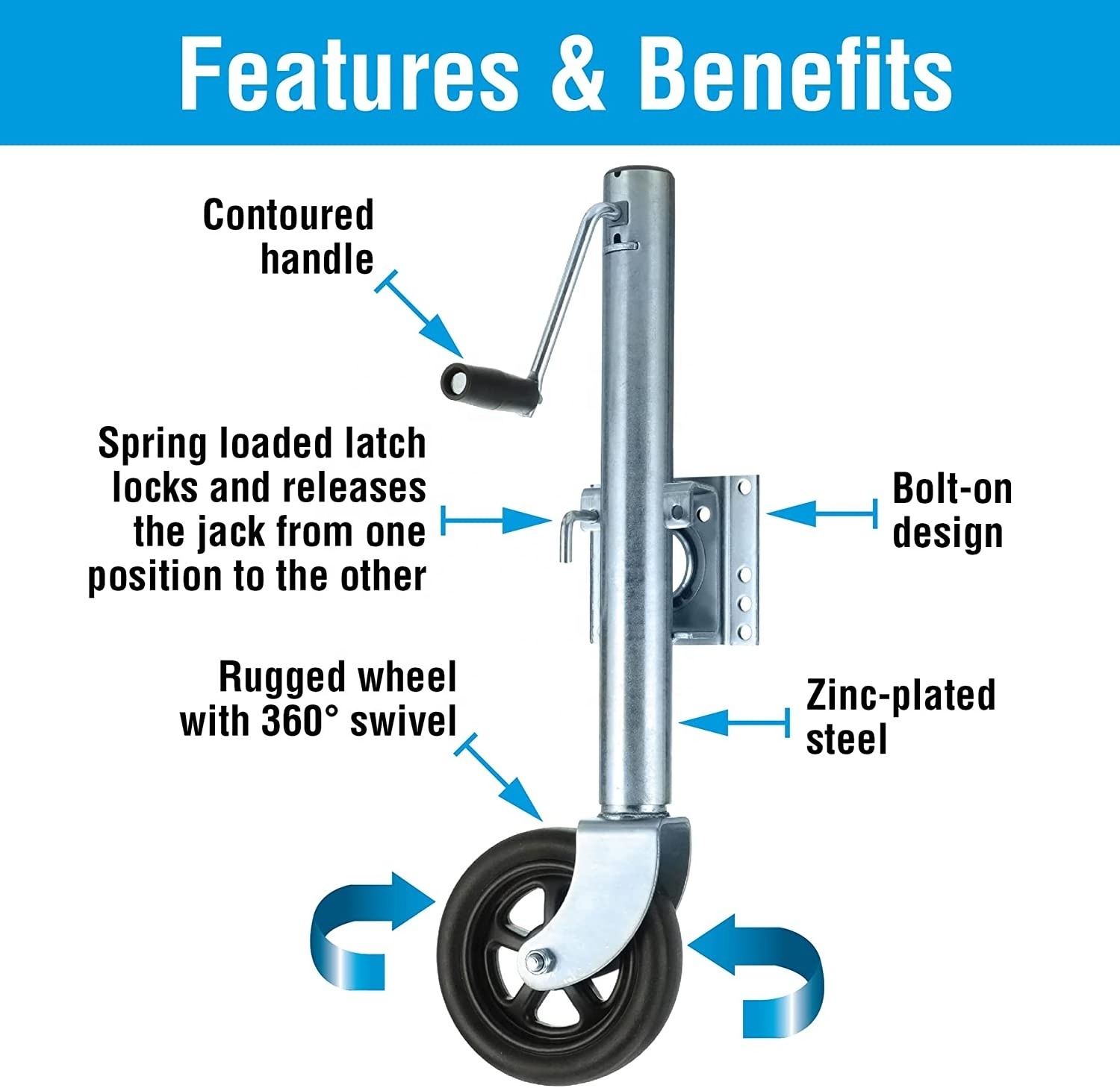 Heavy Duty 2000Lbs Swivel Boat Trailer Jack with Dual Wheels Rubber Wheel Metal Trailer Jack