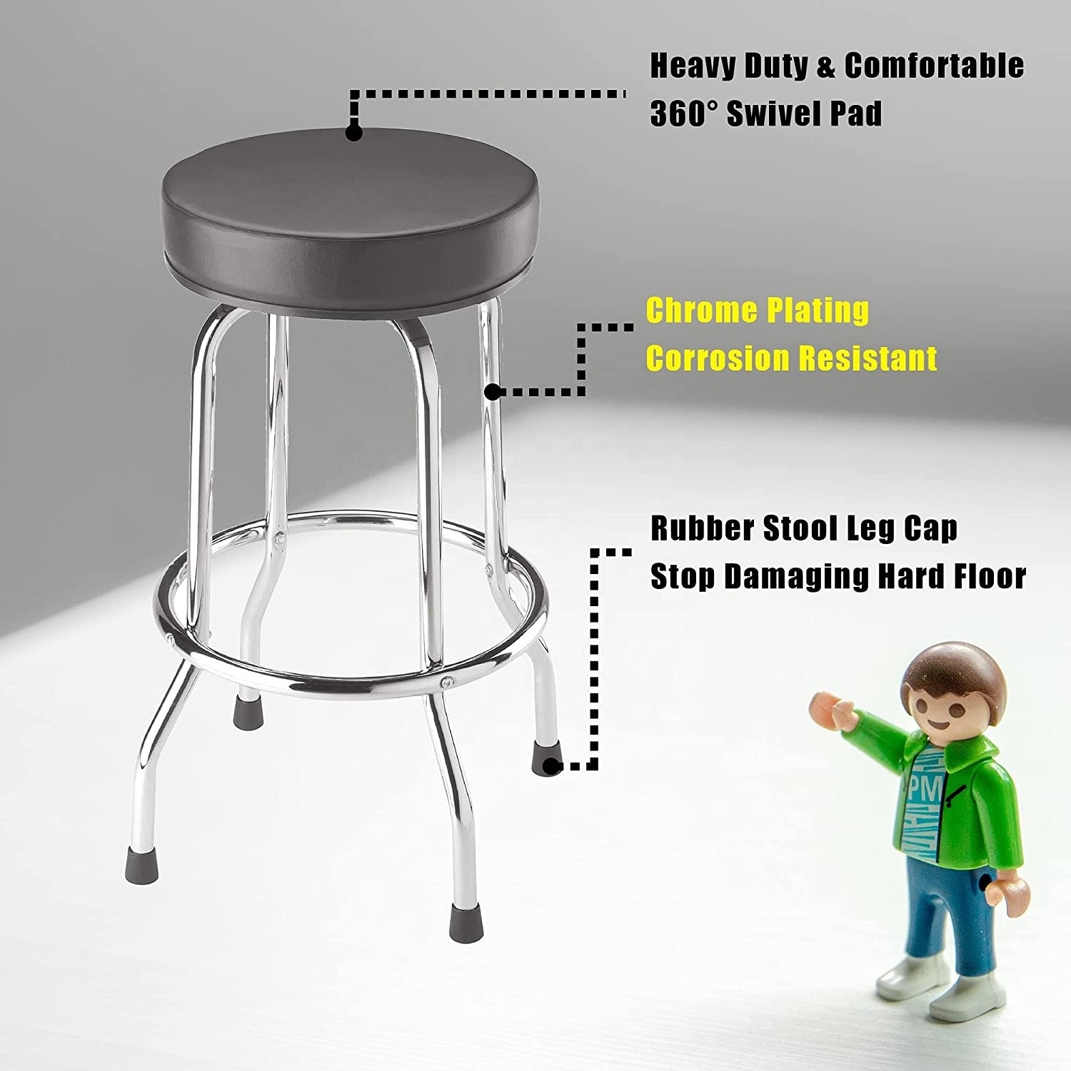 Swivel Bar Stool Padded Garage/Shop Seat with Chrome Plated Legs