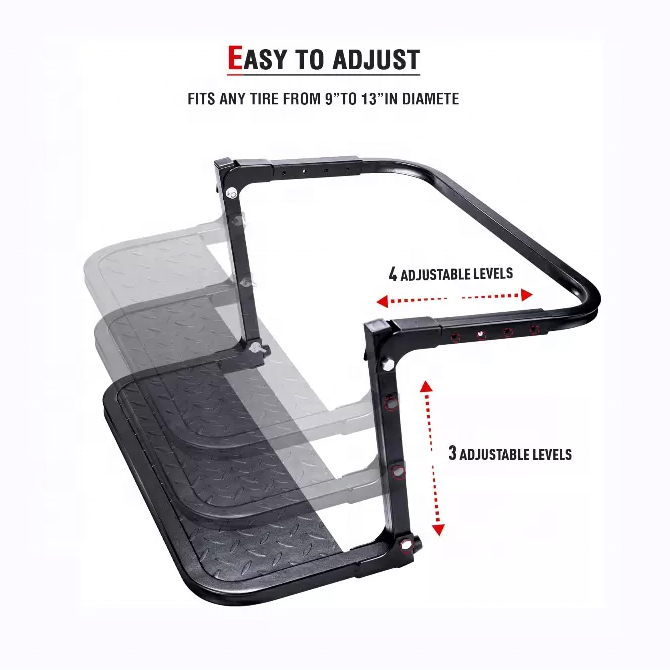 Solid Steel SUV MVP Car Stair Type Mount Steps Ladder Heavy Duty Car Side Step Folding Tire Wheel Step