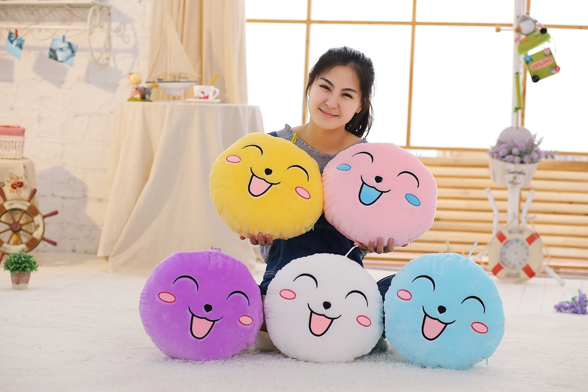 Cartoon lovely colorful round smiling face glowing pillow plush toy led toy pillow