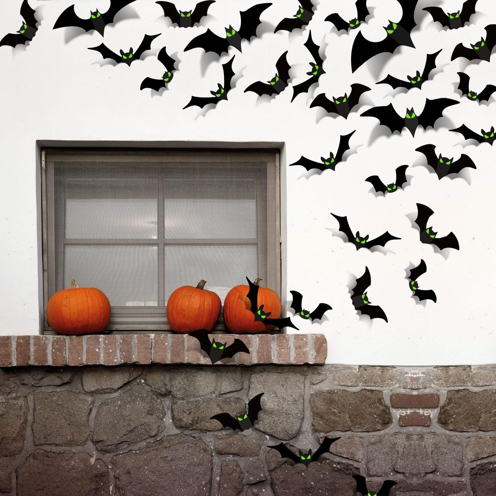 NISEVEN Wholesale 72PCS/Sets Halloween Party Supplies PVC 3D Decoration Realistic Horror Bat Wall Decal Wall Sticker