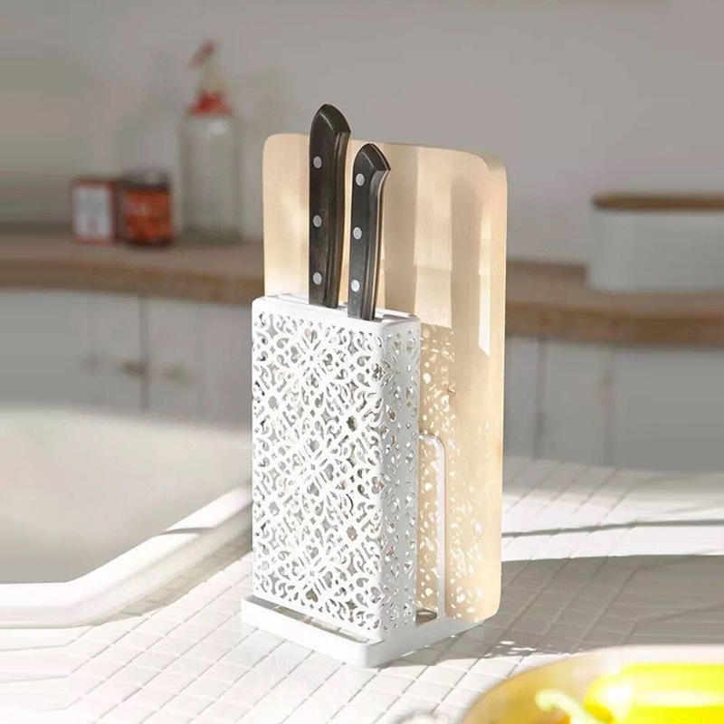 2023 New Design Hollow Out Knife Block Holder Rack Multifunction Iron Crafts Kitchen Knives Accessories Quick Dry Knife Holder