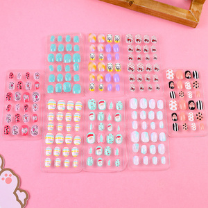 Children False Nails Kids Girls Press on Short Artificial Fake Nails Cute Pre Glue Full Cover Acrylic Nail Tip