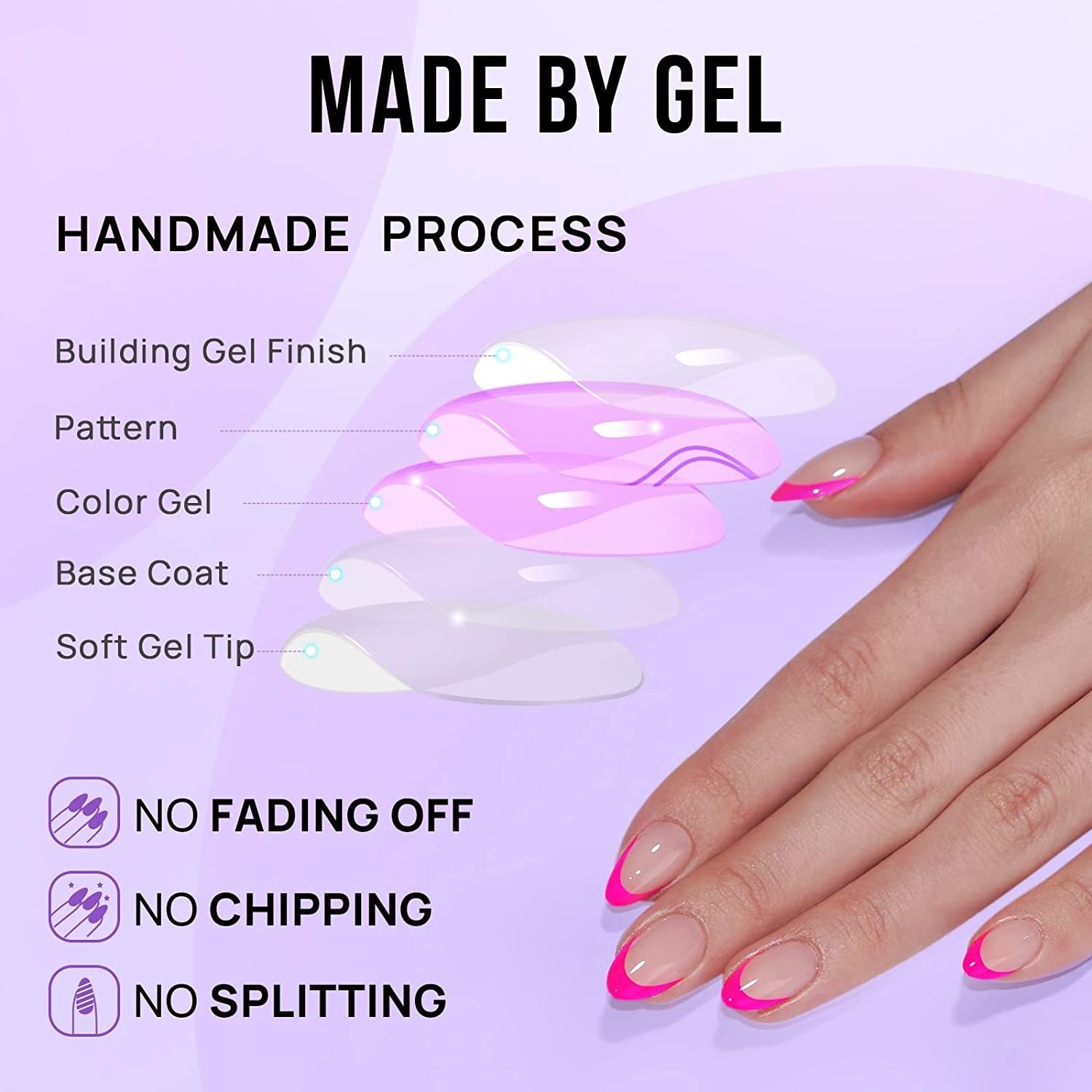 French Tip Press On Nails Almond Hot Pink Short Stick FakeNails For Women Glue Different Sizes Soft Gel False Nail Kit Berry Faux Ongless