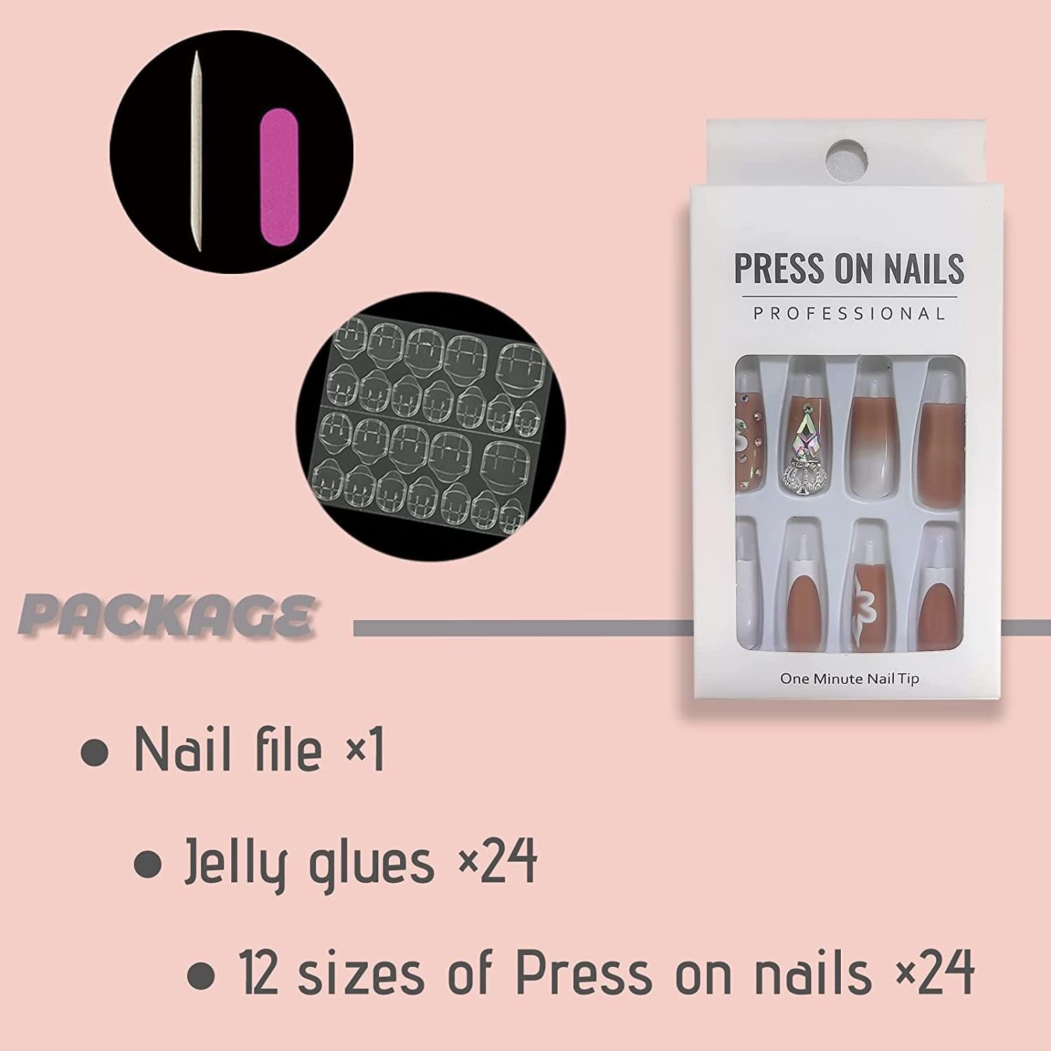 24 Pcs Press on Nails Medium Design kiss Short Fake Nails Almond French Glue Set with Adhesive Tabs Nail File for Women design