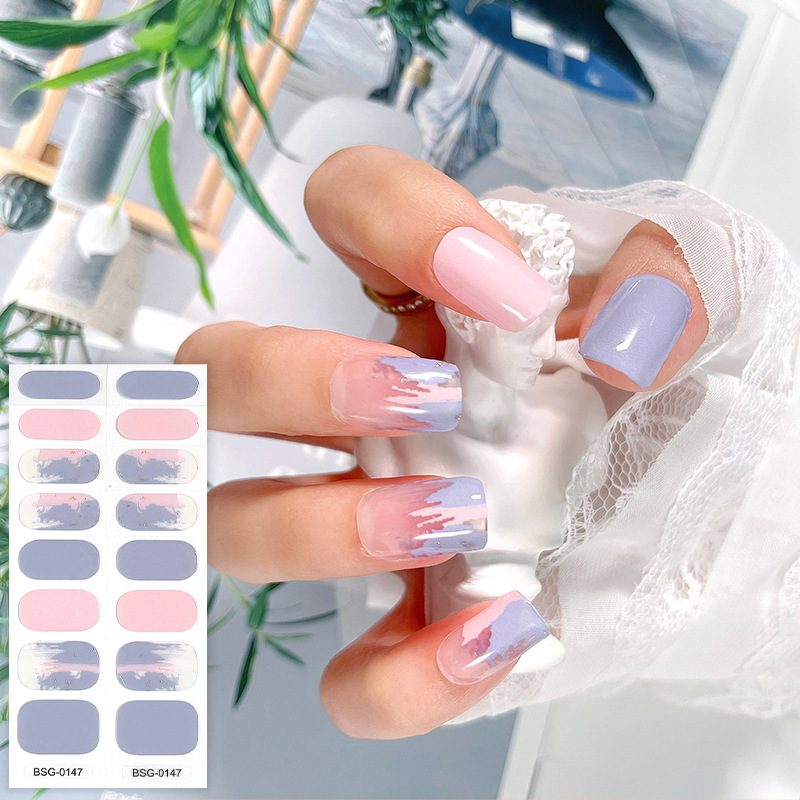 Korean cloud printed nail stickers custom design nail wraps gel semi cured nail wraps