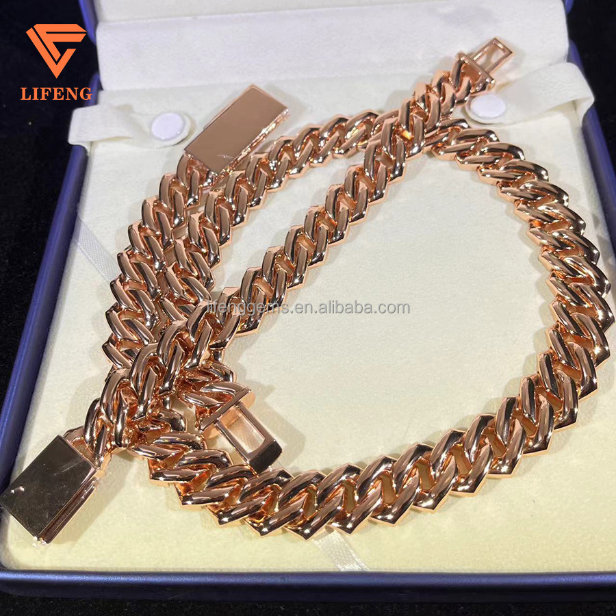 18mm 3 rows  925 sliver vvs Moissanite cuban chain iced out hip hop jewelry mossanite rose gold cuban link chain