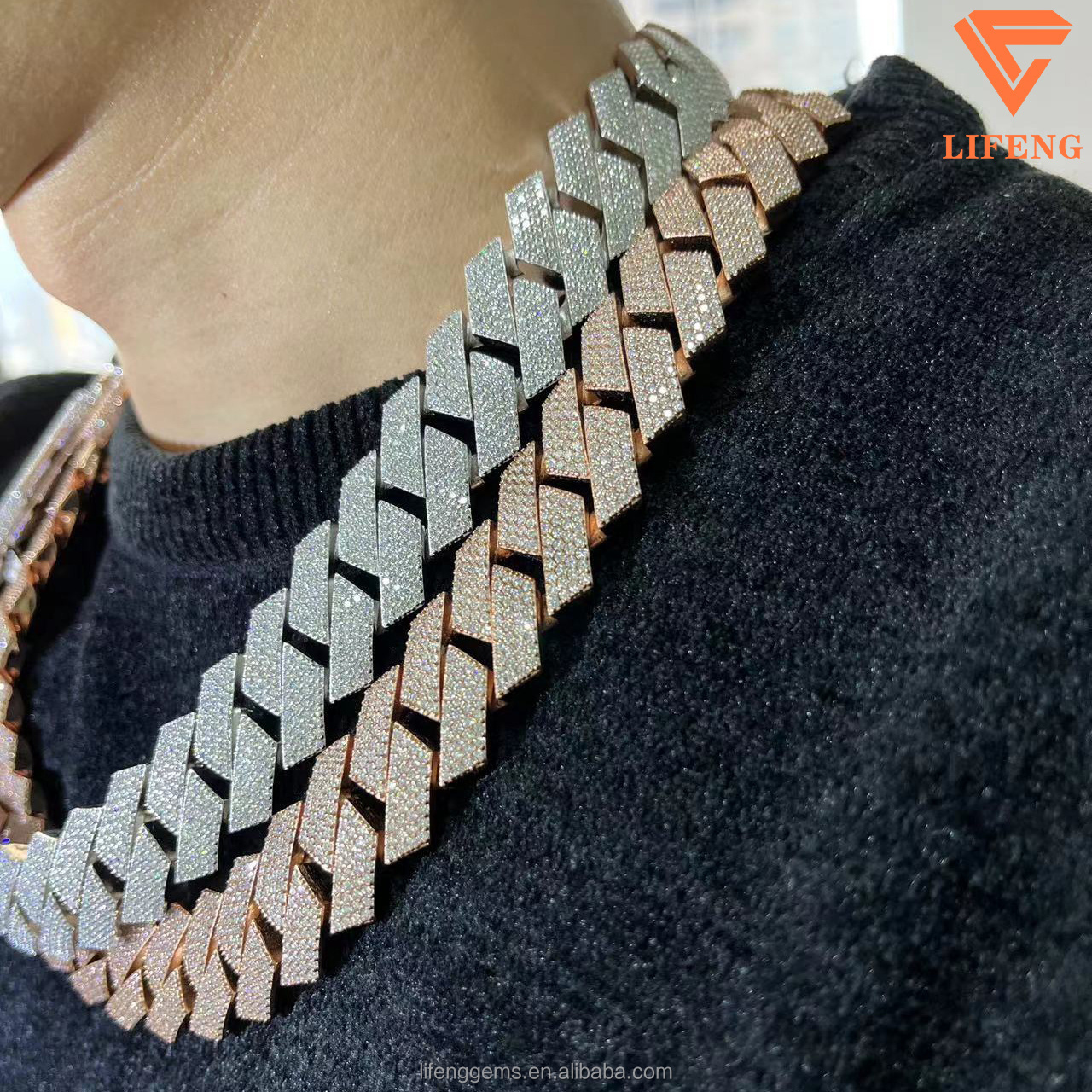 18mm 3 rows  925 sliver vvs Moissanite cuban chain iced out hip hop jewelry mossanite rose gold cuban link chain