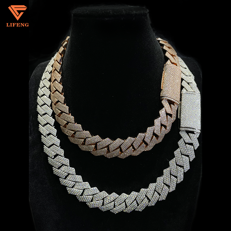 Wholesale 20mm VVS Moissanite Diamonds 18k Gold Plated 925 Silver Miami Iced out Cuban Link Chain Men's Hip Hop Necklace