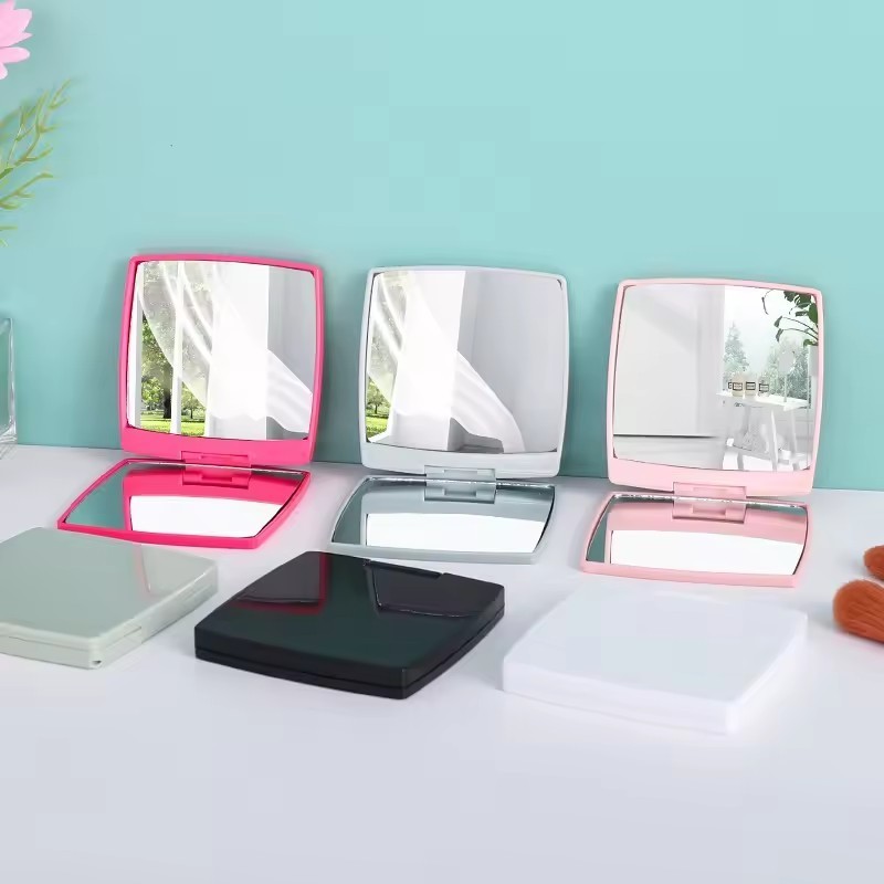 LIFENG Folding double-sided portable hand mirror ABS Plastic mini square pocket mirror make up for personalized gifts