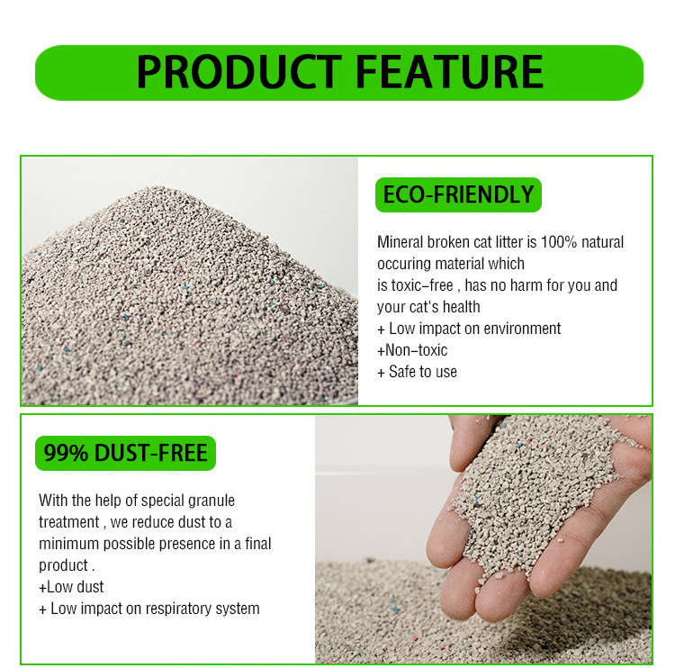 ODM /OEM 1-2mm Hot Selling mineral sand cat litter Bentonite factory supplier  Broken Shaped Bentonite cat litter