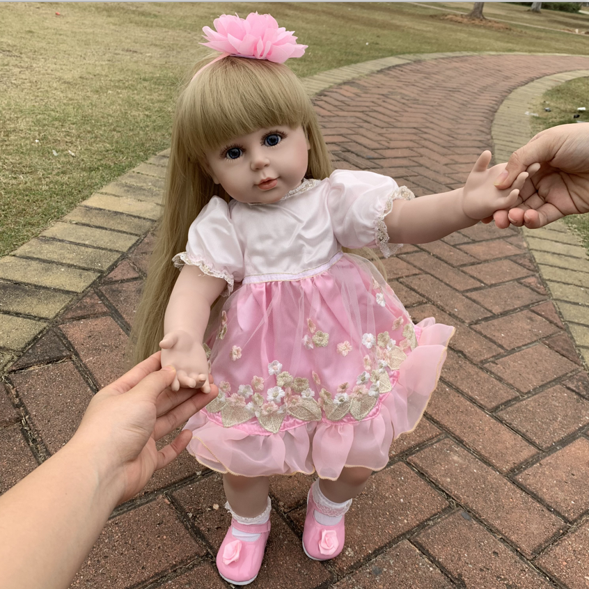 New Hot 58CM Long Hair Soft Vinyl Silicone Baby Reborn Dolls With Cotton Body Lifelike Toddle Doll Reborn Toys for Girl