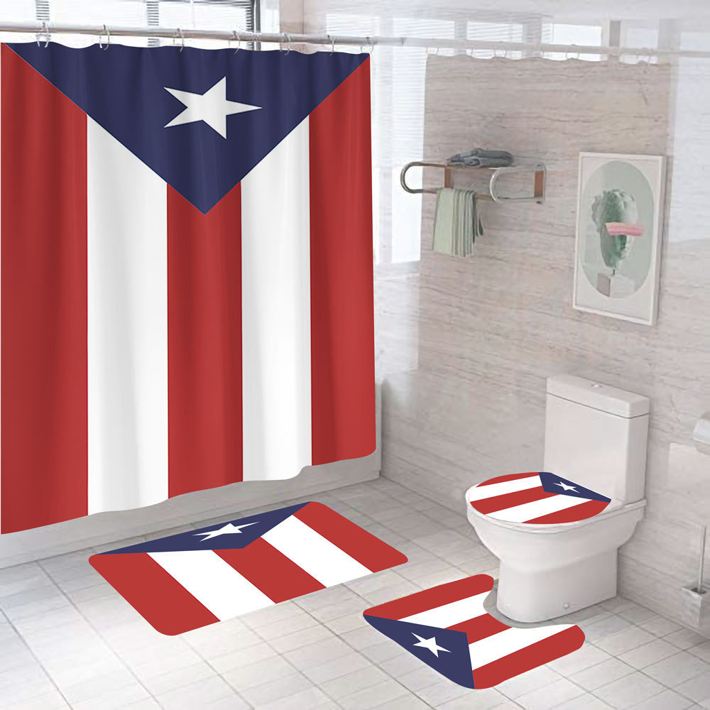 Puerto Rico Flag Digital Printed 3D Designer Animal Unique Bathroom Shower Curtain with Rugs For Bathroom