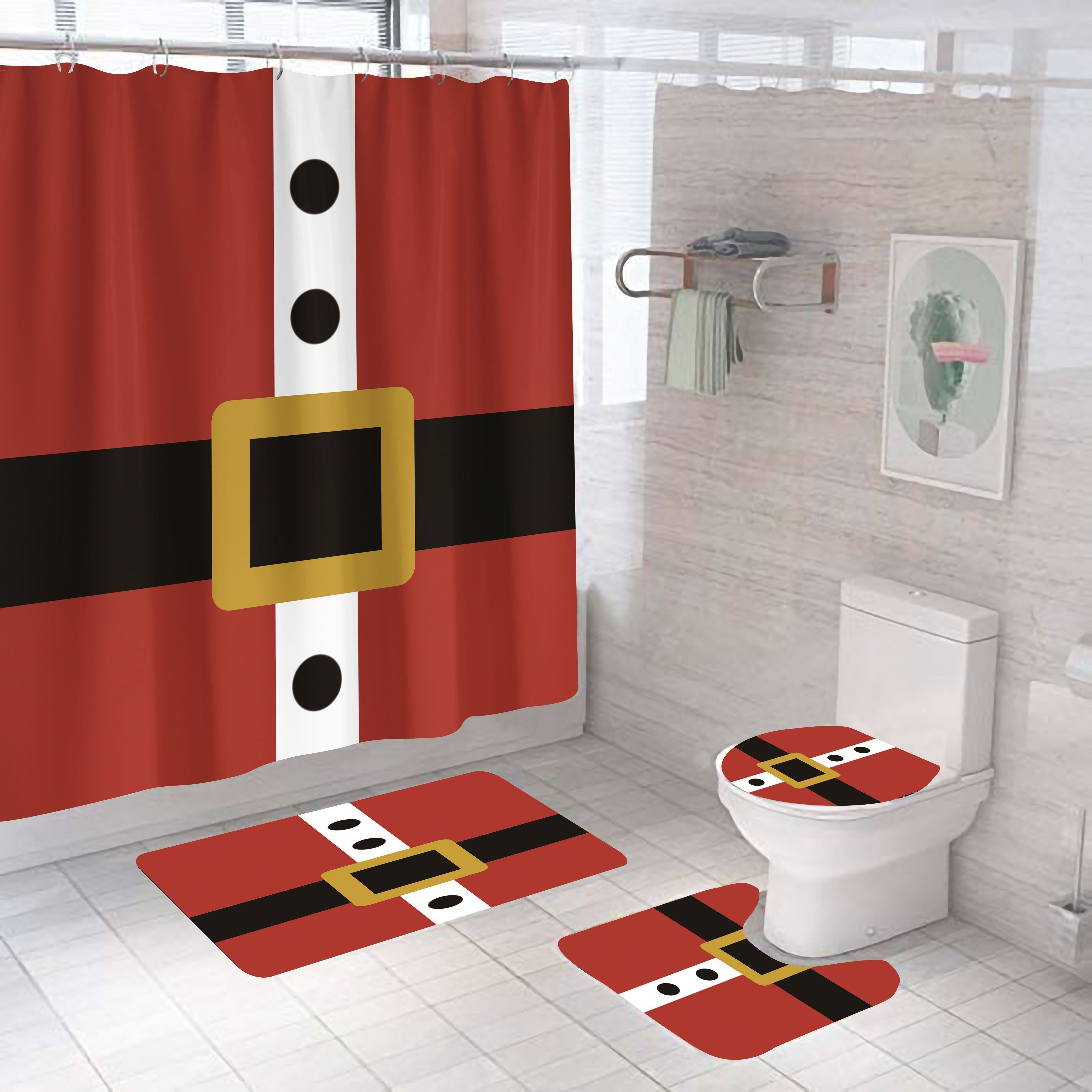 New Product Print Polyester 3D Custom Waterproof Christmas Shower Curtain Set Bathroom Sets With Shower Curtain and Rugs