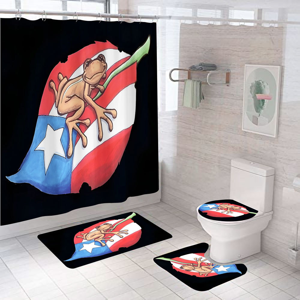 Puerto Rico Flag Digital Printed 3D Designer Animal Unique Bathroom Shower Curtain with Rugs For Bathroom