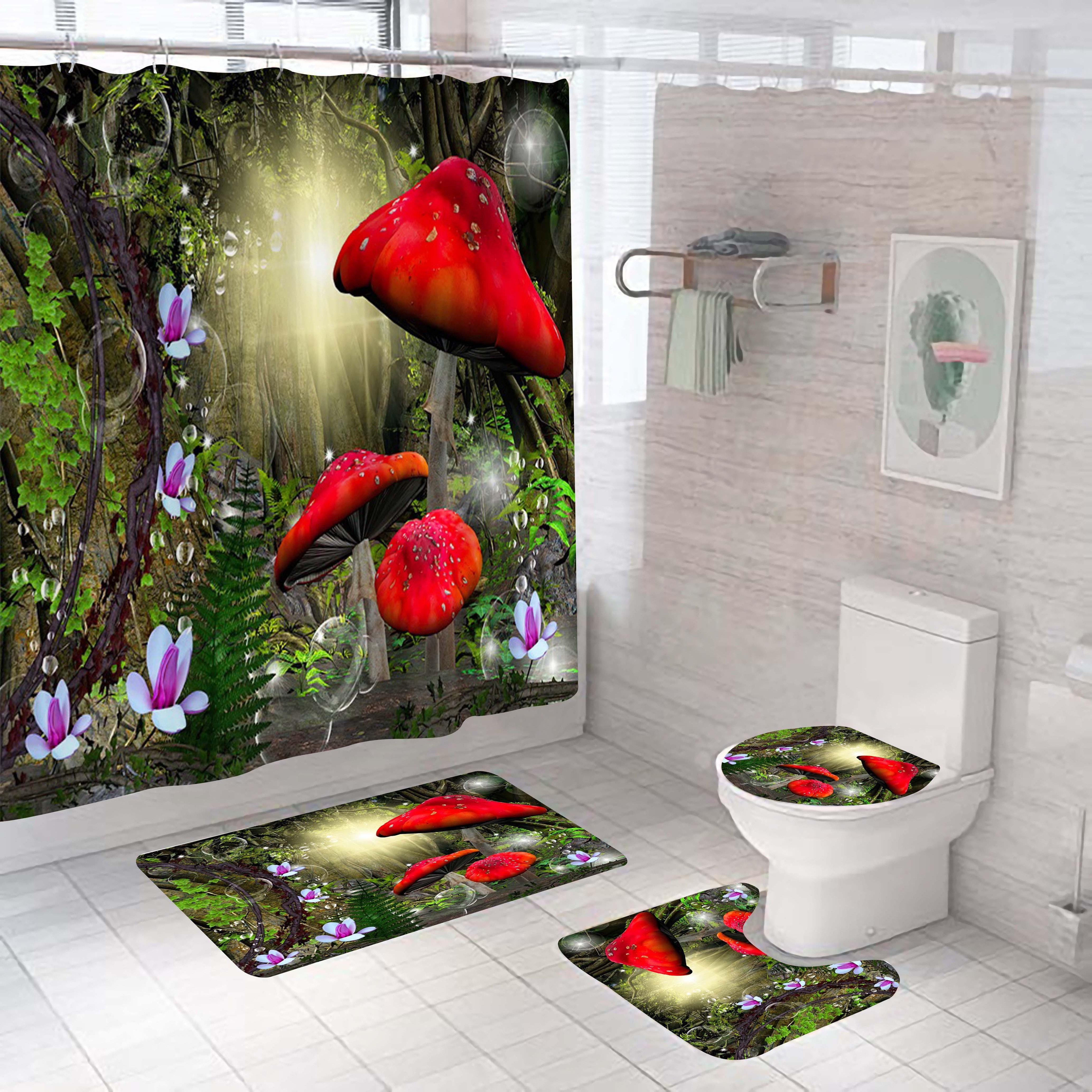 Unique high quality mountain forest flowers scenery maple leaves shower curtain sets for the bathroom