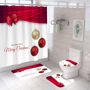 New Product Print Polyester 3D Custom Waterproof Christmas Shower Curtain Set Bathroom Sets With Shower Curtain and Rugs