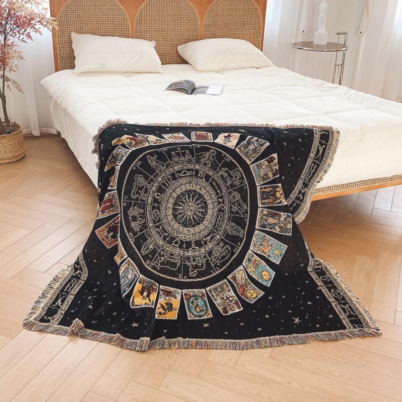 Tarot Polyester Cotton Mexican Geometric Oversized Plush Sofa Throw Woven Blanket