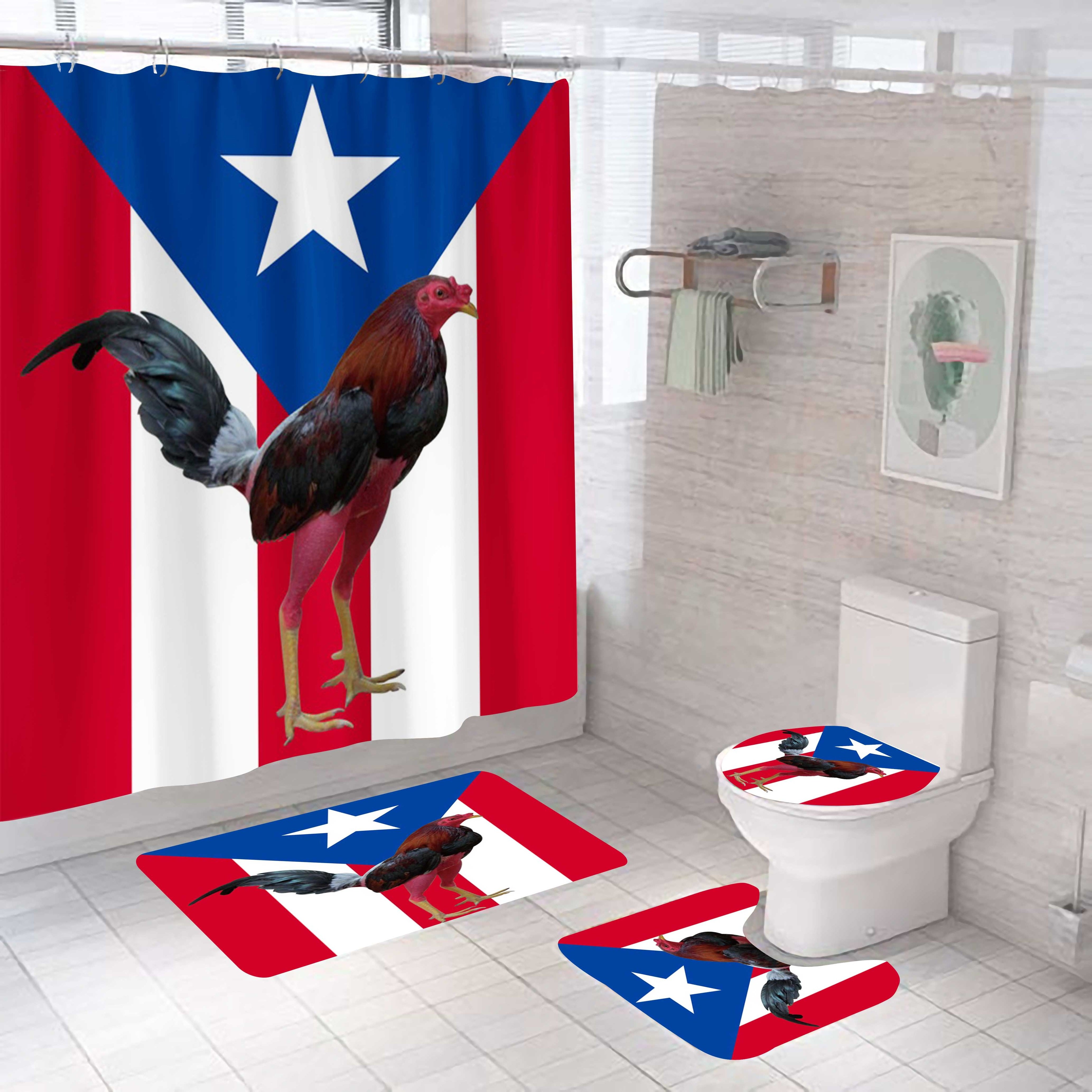 Puerto Rico Flag Rooster Rustic Souvenirs Shower Curtain customized 3d printed waterproof shower curtain rugs bathroom Mat