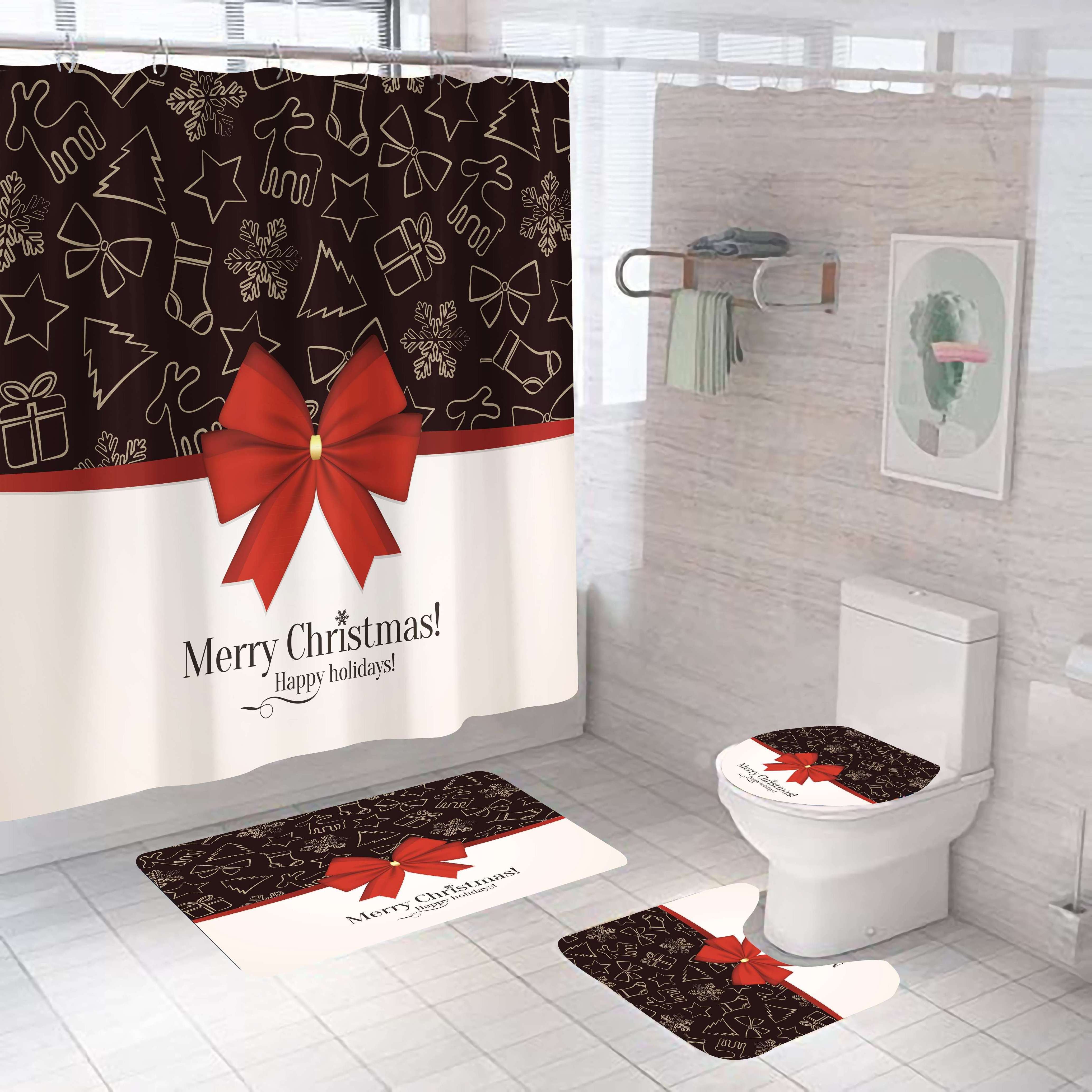 New Product Print Polyester 3D Custom Waterproof Christmas Shower Curtain Set Bathroom Sets With Shower Curtain and Rugs