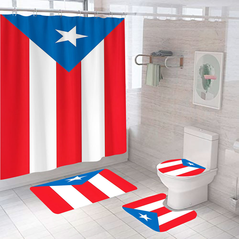 Puerto Rico Flag Digital Printed 3D Designer Animal Unique Bathroom Shower Curtain with Rugs For Bathroom