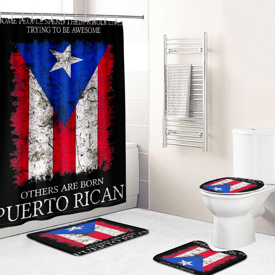 Puerto Rico Flag Digital Printed 3D Designer Animal Unique Bathroom Shower Curtain with Rugs For Bathroom