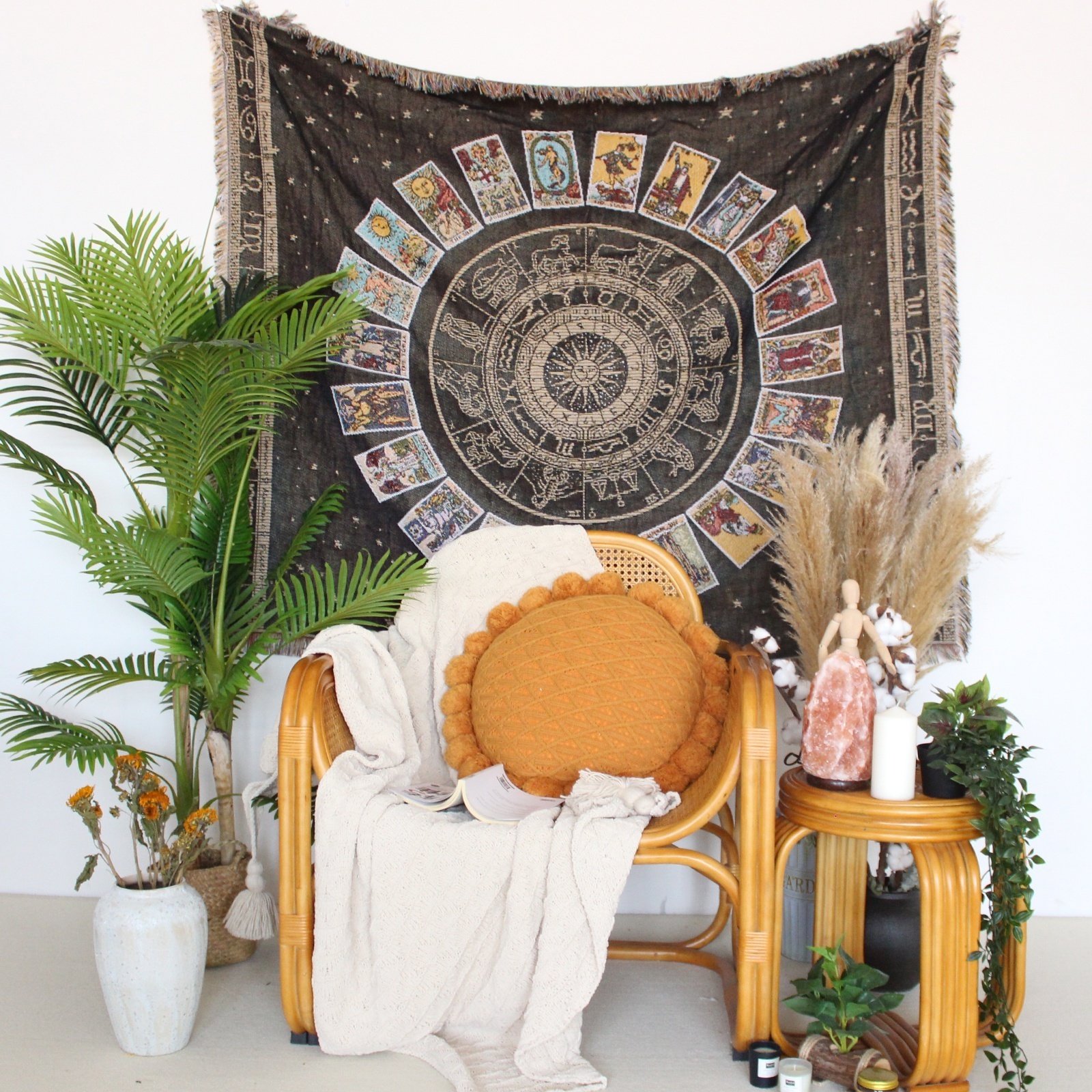 Tarot Polyester Cotton Mexican Geometric Oversized Plush Sofa Throw Woven Blanket