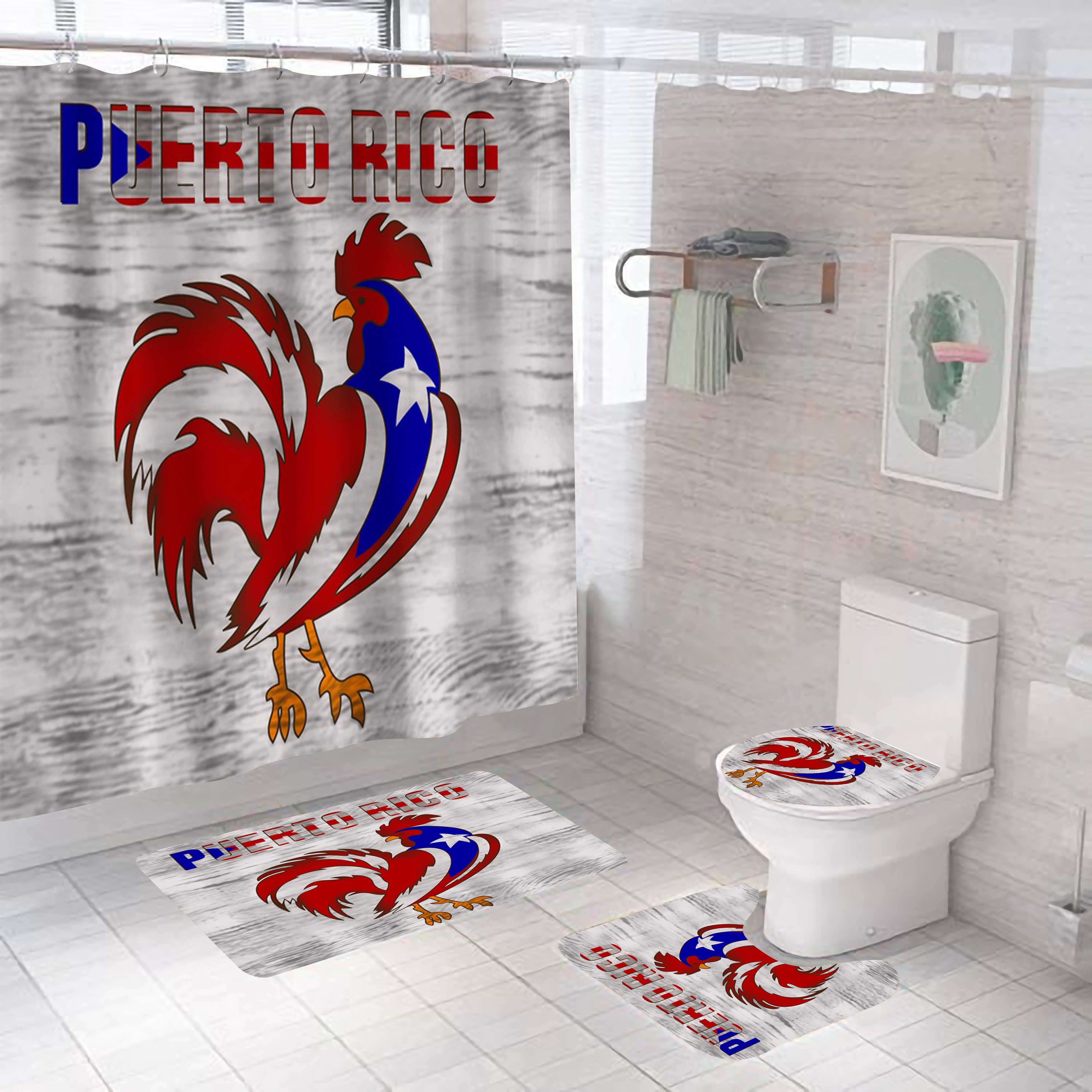 Puerto Rico Flag Rooster Rustic Souvenirs Shower Curtain customized 3d printed waterproof shower curtain rugs bathroom Mat