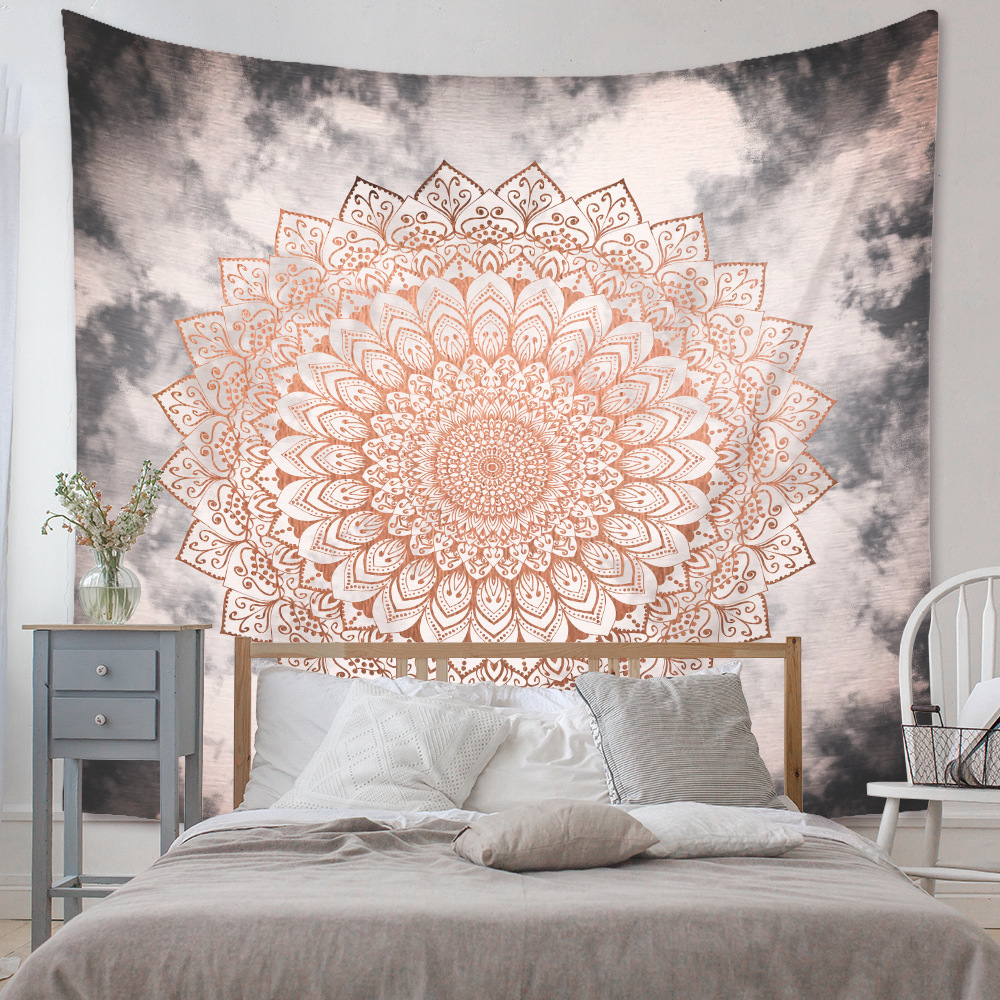 Ready to ship 59x79 inch orange mandala yoga religious wall decor 3d printing polyester big spiritual mandala blanket tapestry