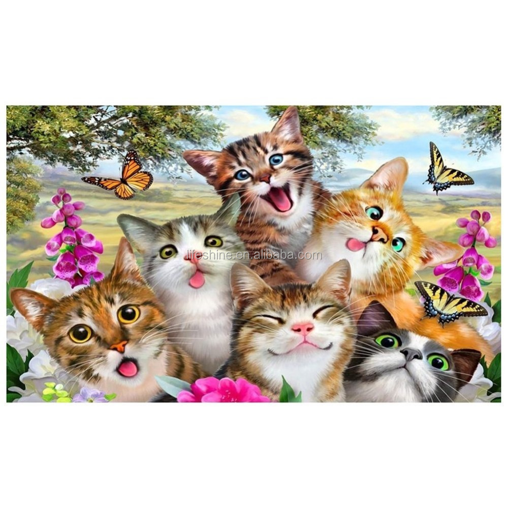 Cat selfie diamond painting glue cotton canvas embroidery diamond painting diy rubik's cube diamond painting kit