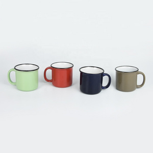 2022 new style wholesale vintage enamel mug with black rim