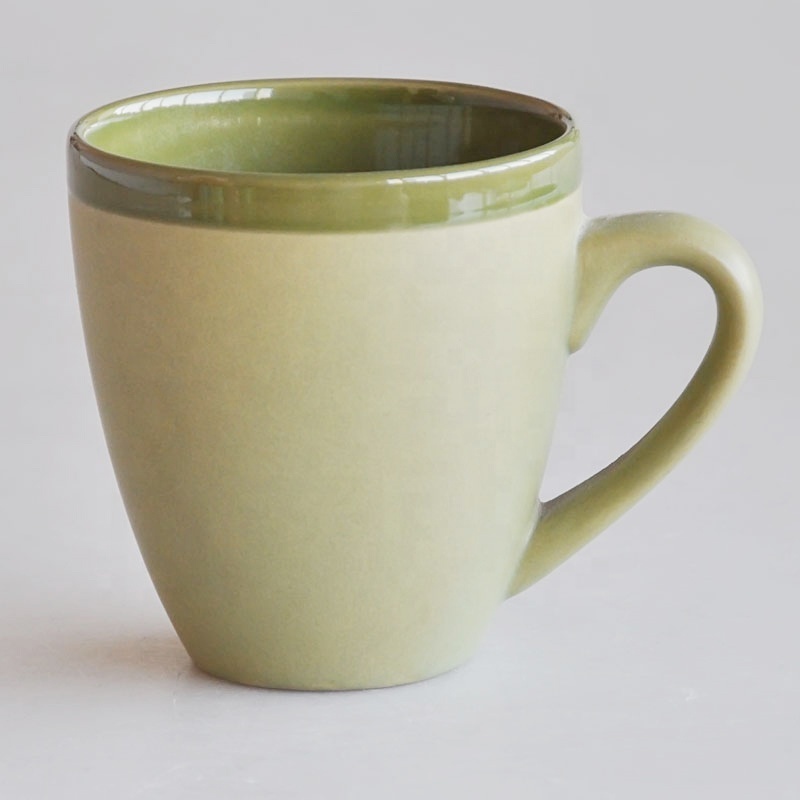 Can shape coffee mug with solid color two tone color water milk coffee cup with handle stoneware ceramic european style