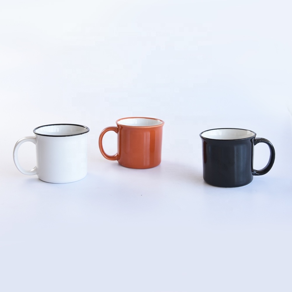 2022 new style wholesale vintage enamel mug with black rim