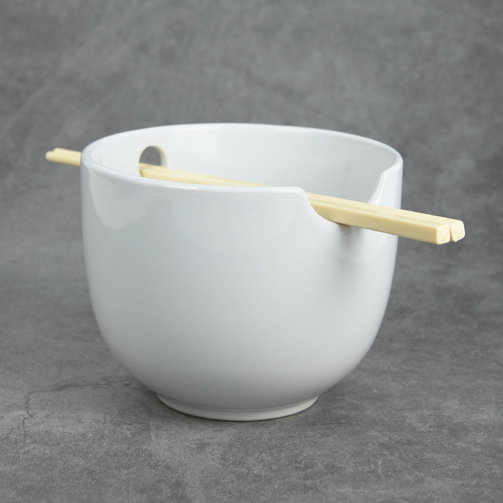 2024 new noodle bowl with bamboo fork or chopsticks, 5inch ceramic bowil in solid color