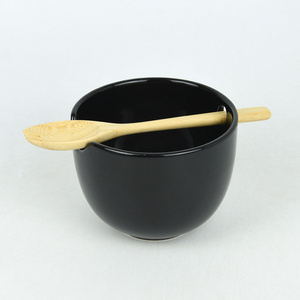 2024 new noodle bowl with bamboo fork or chopsticks, 5inch ceramic bowil in solid color