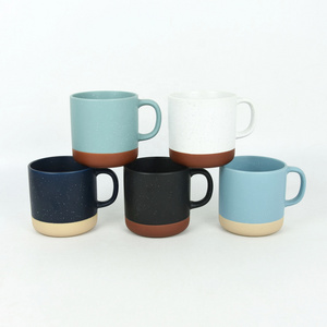 Can shape coffee mug with solid color two tone color water milk coffee cup with handle stoneware ceramic european style